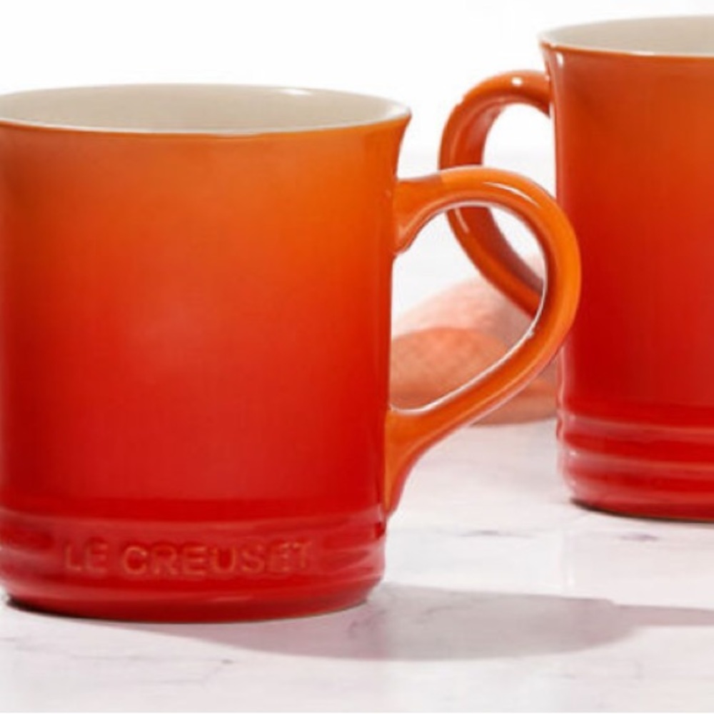 Le creuset mug set of 2 sunset orange beautiful NWT